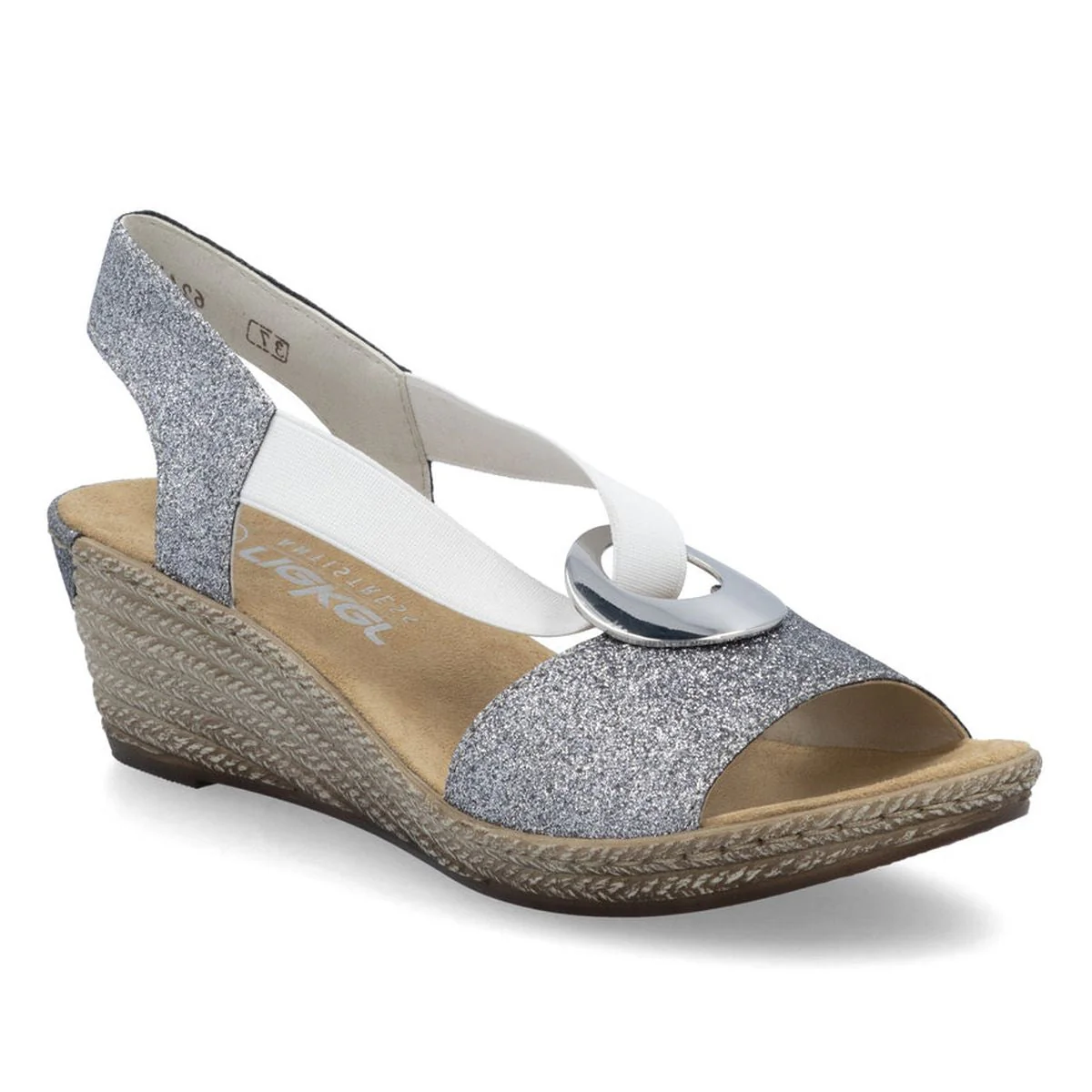Rieker 624H6-92 Wedge Sandals in Old Silver