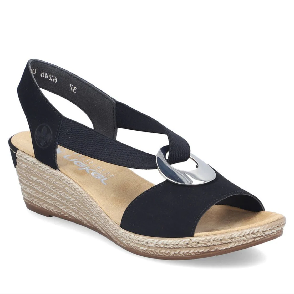 Rieker 624H6-00 Black Wedge Sandals
