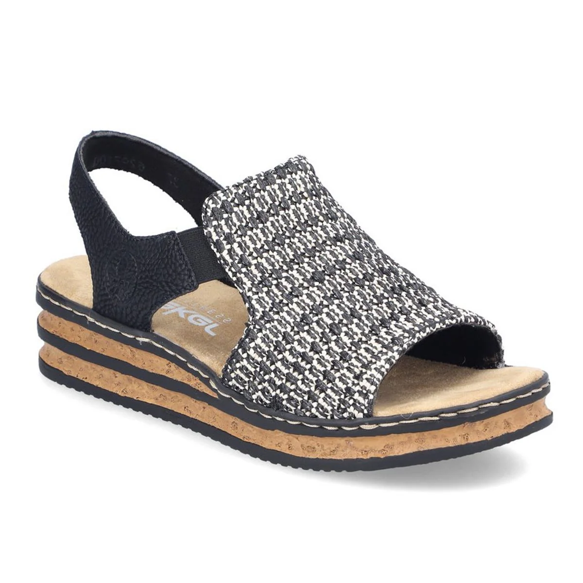 Rieker 62971-00 Low Wedge Sandal in Multi Black & Sand