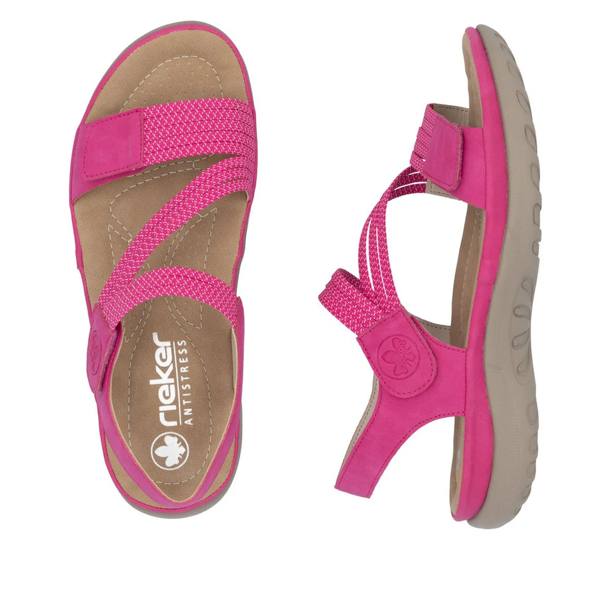 Rieker 64870 Velcro Strap Sandals in Pink - Image 6