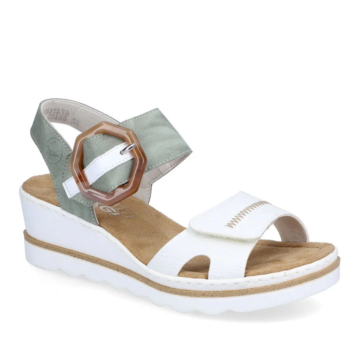 Rieker 67476 Women’s Wedge Sandals in White/Mint