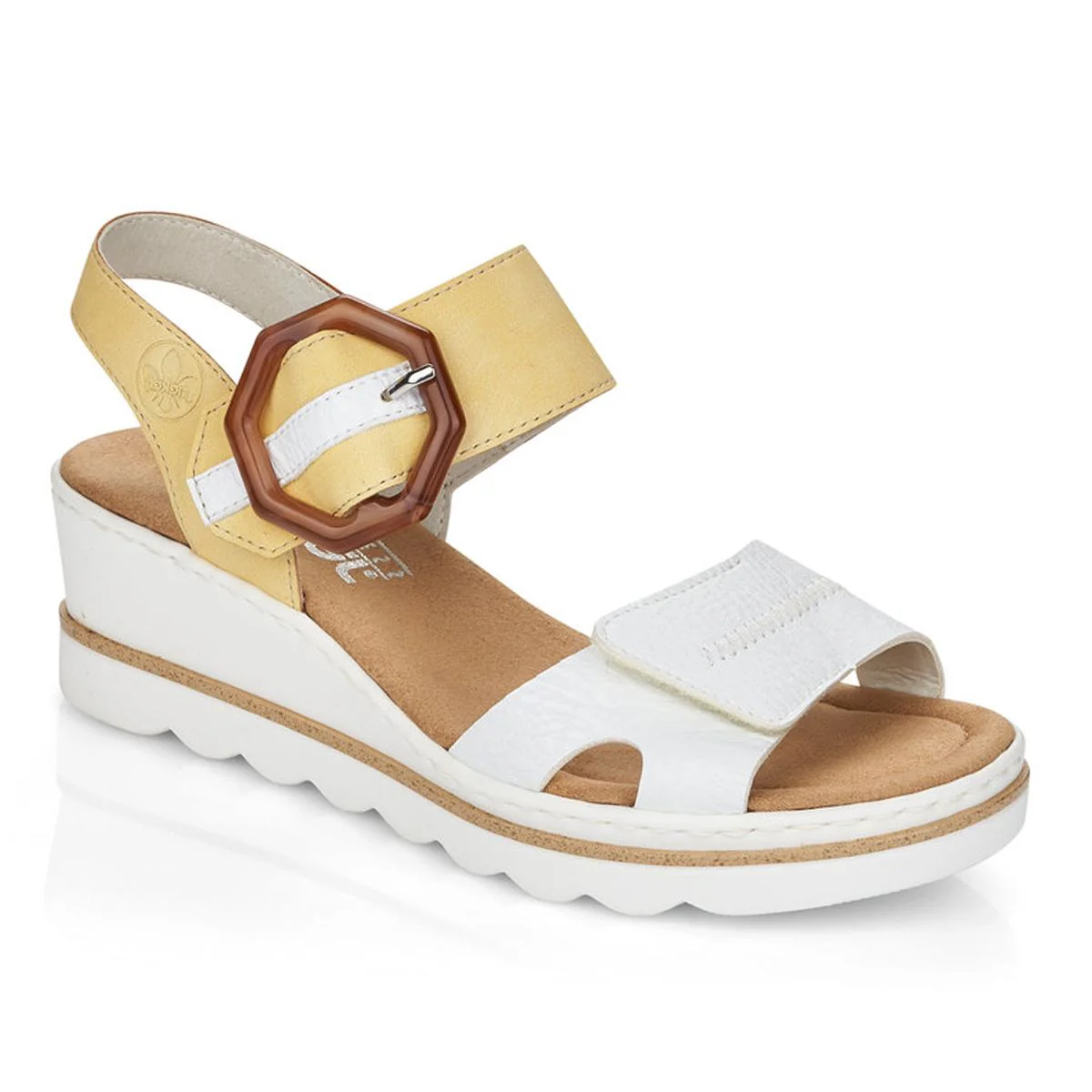 Rieker 67476 Women’s Wedge Sandals in White/Yellow