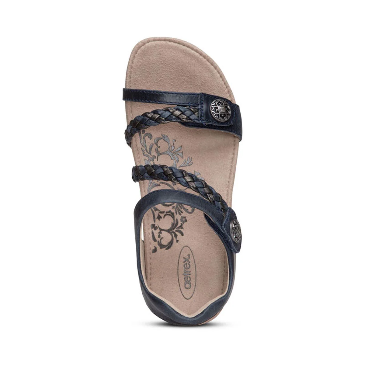 Aetrex Jillian Braided Quarter Strap Sandal – Women's (Navy) - Image 3