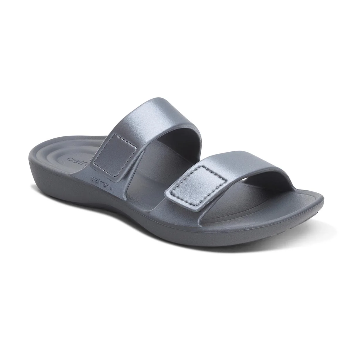 Aetrex Kaia Women's Two Band Slide in Black Pewter