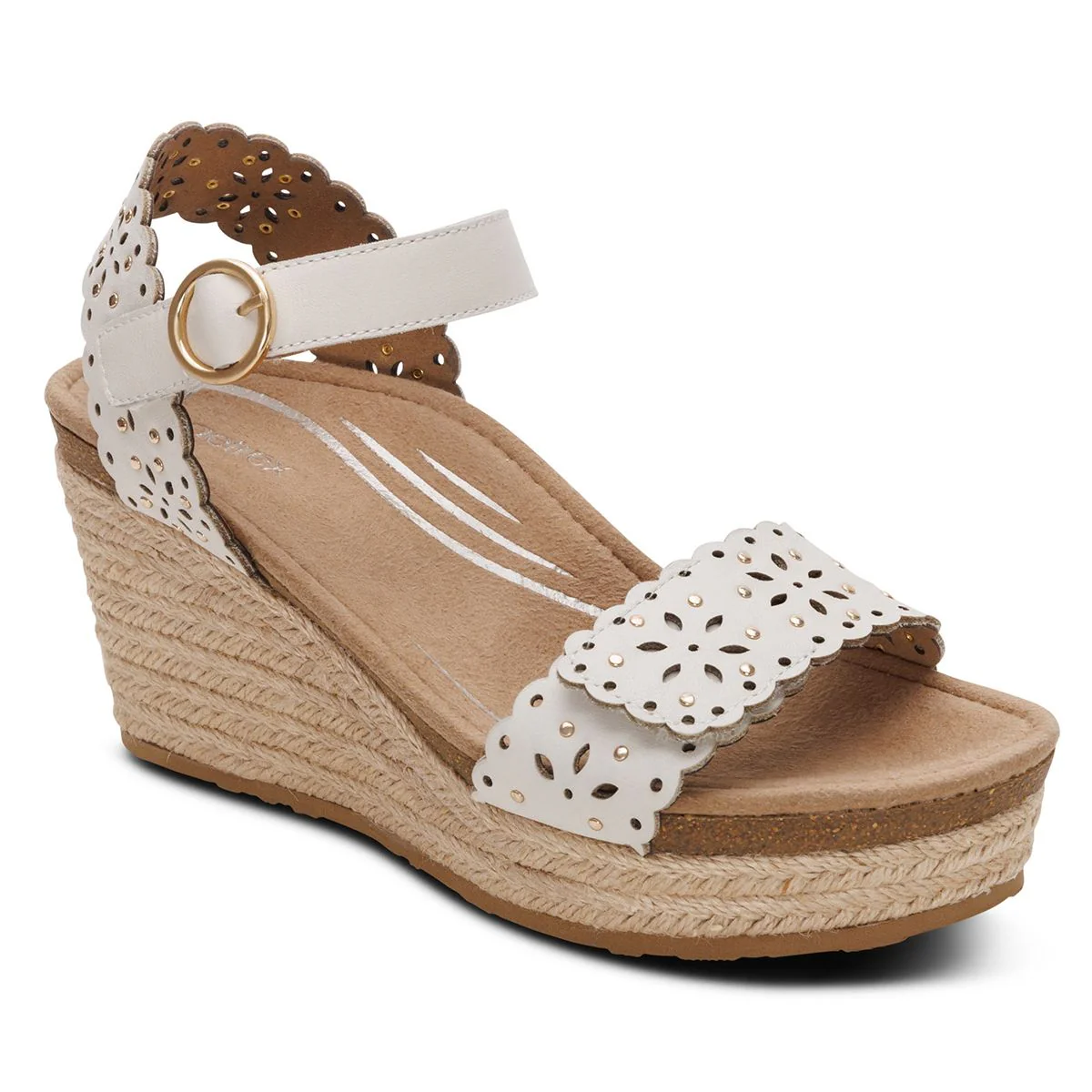 Aetrex Sydney Women's Quarter Strap Espadrille Wedge in Ivory