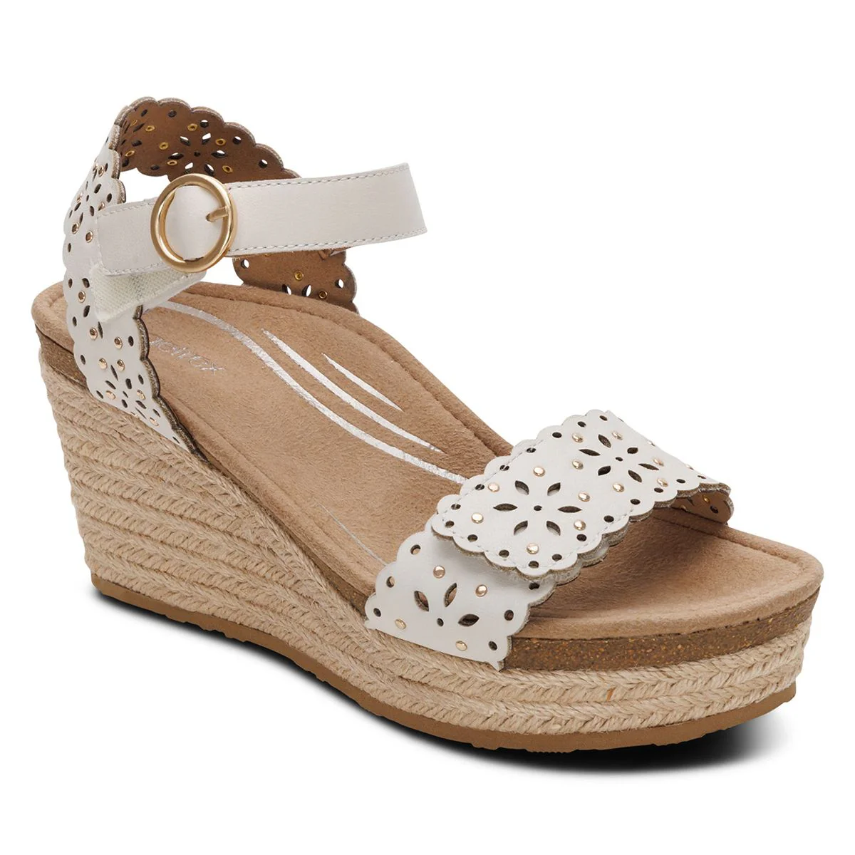 Aetrex Sydney Women's Quarter Strap Espadrille Wedge in Ivory - Image 2