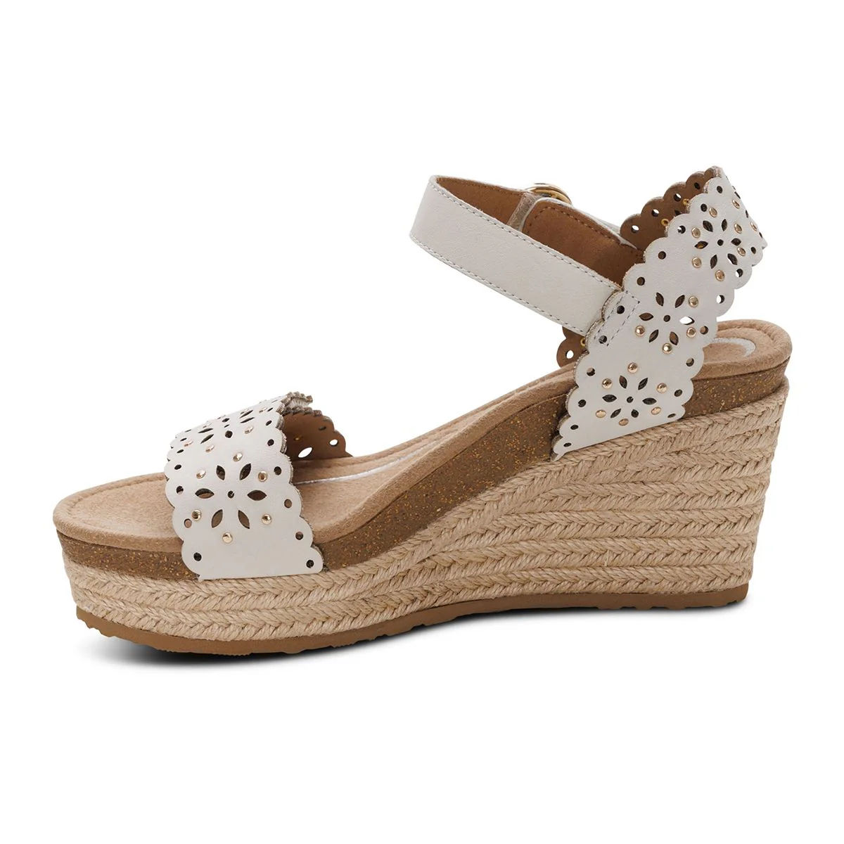 Aetrex Sydney Women's Quarter Strap Espadrille Wedge in Ivory - Image 3