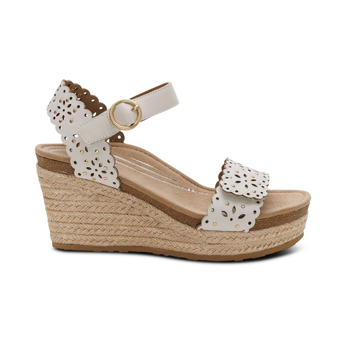 Aetrex Sydney Women's Quarter Strap Espadrille Wedge in Ivory - Image 5