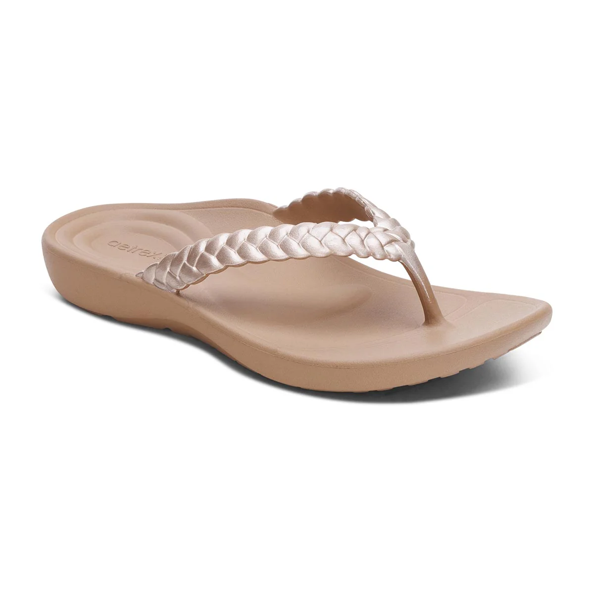 Aetrex Vicki Women's Braided Thong Sandal in Champagne