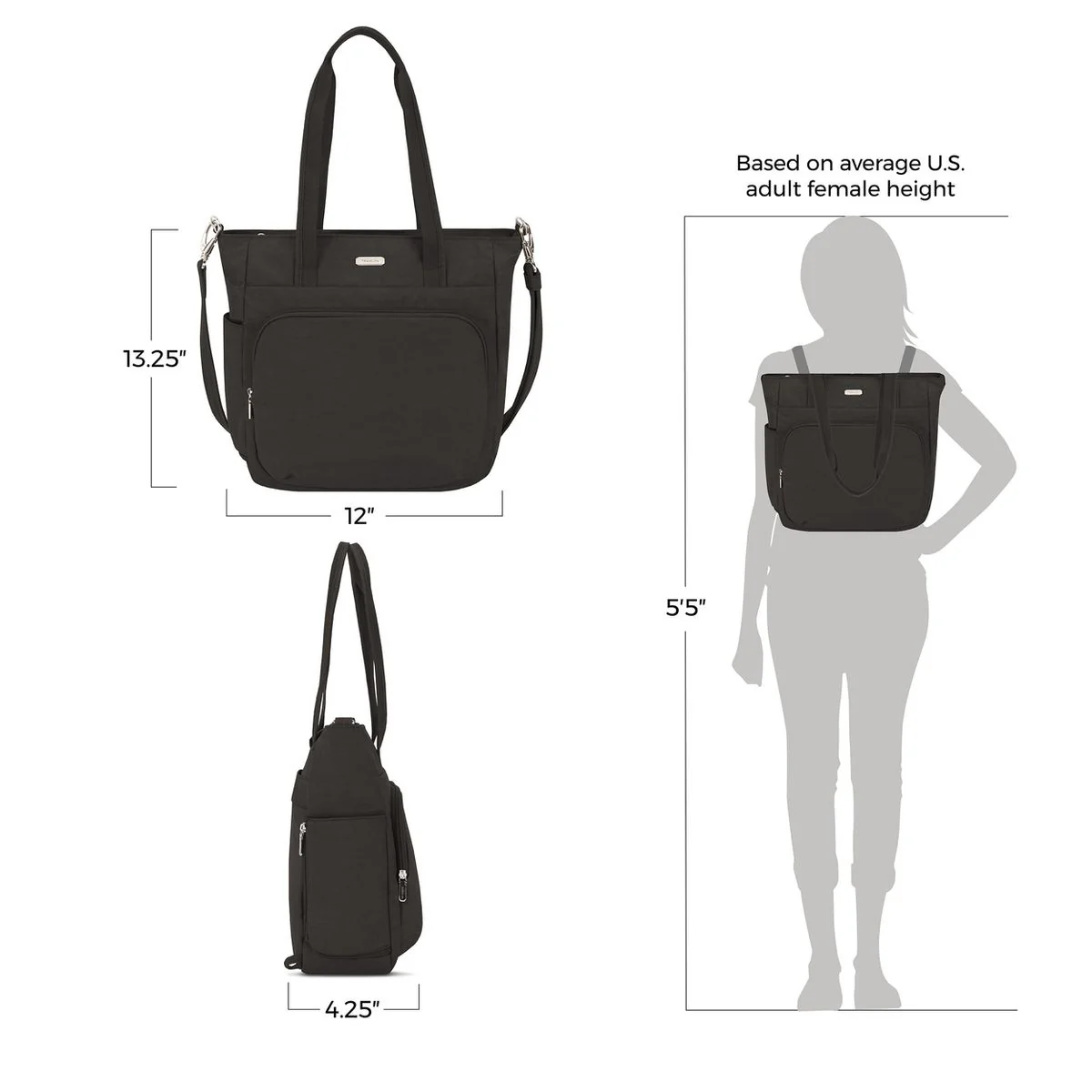 Anti-Theft Essentials Convertible Backpack Tote Black - Image 2