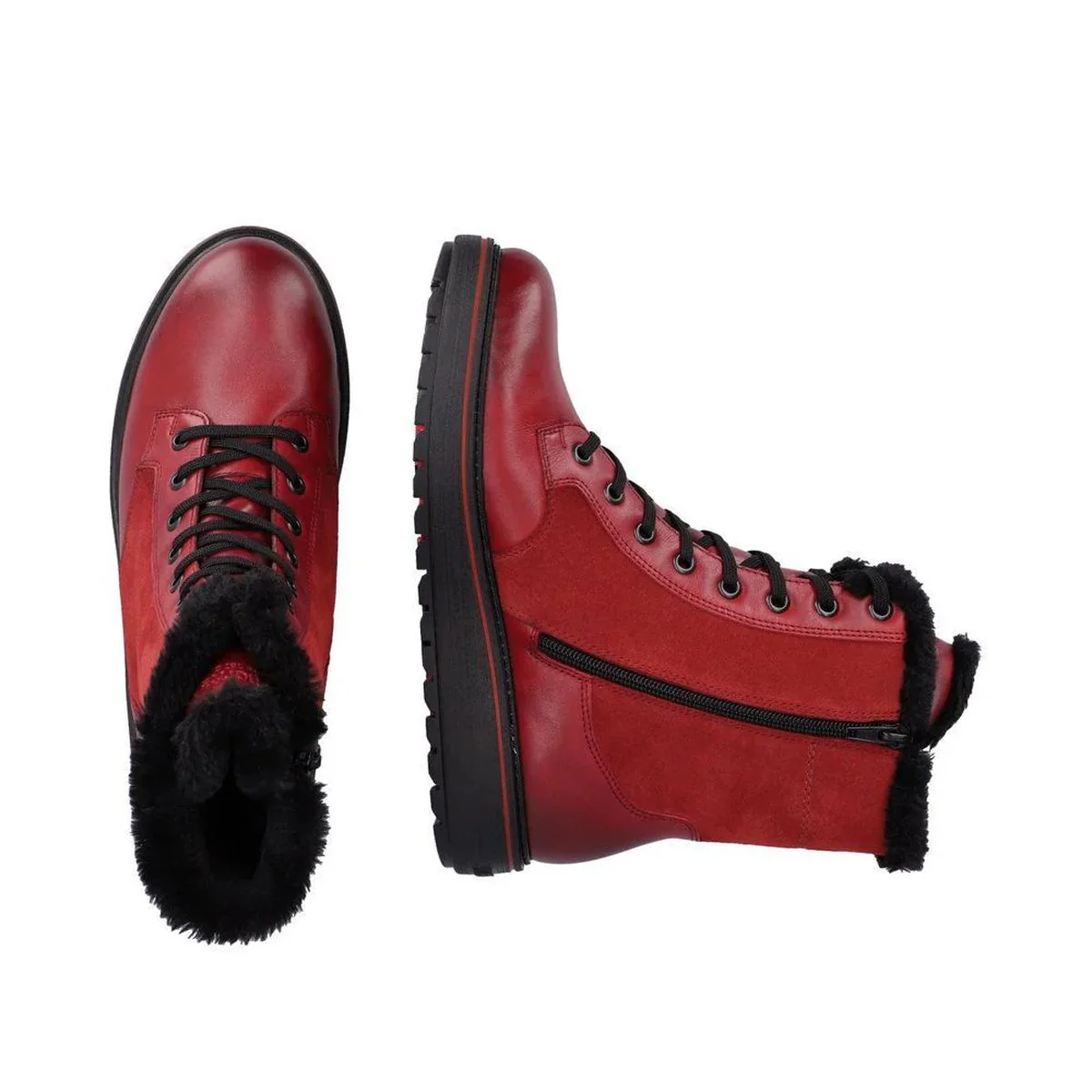 Remonte D0U76 Suede Women's Lace Up Boots in Red - Image 2