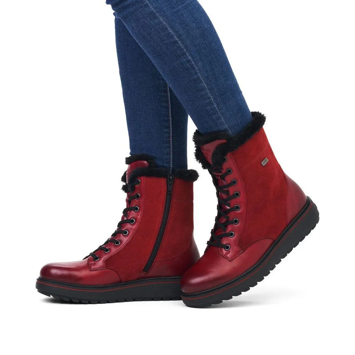 Remonte D0U76 Suede Women's Lace Up Boots in Red - Image 4