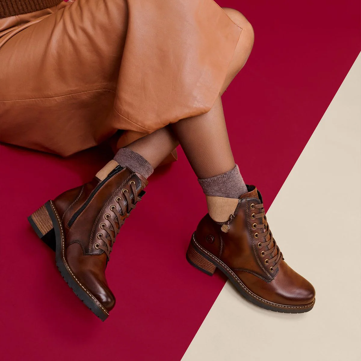 Remonte D1A70 Women's Lace Up Boots in Hazelnut - Image 7