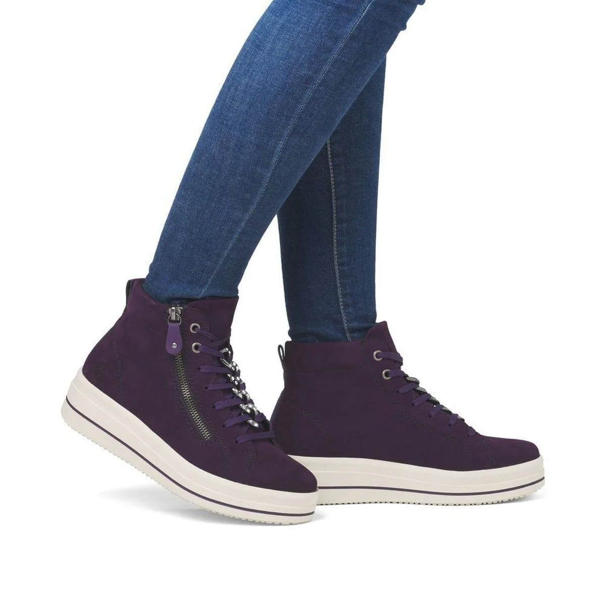 Remonte D1C70 Suede Sneaker Boot in Aubergine - Image 5
