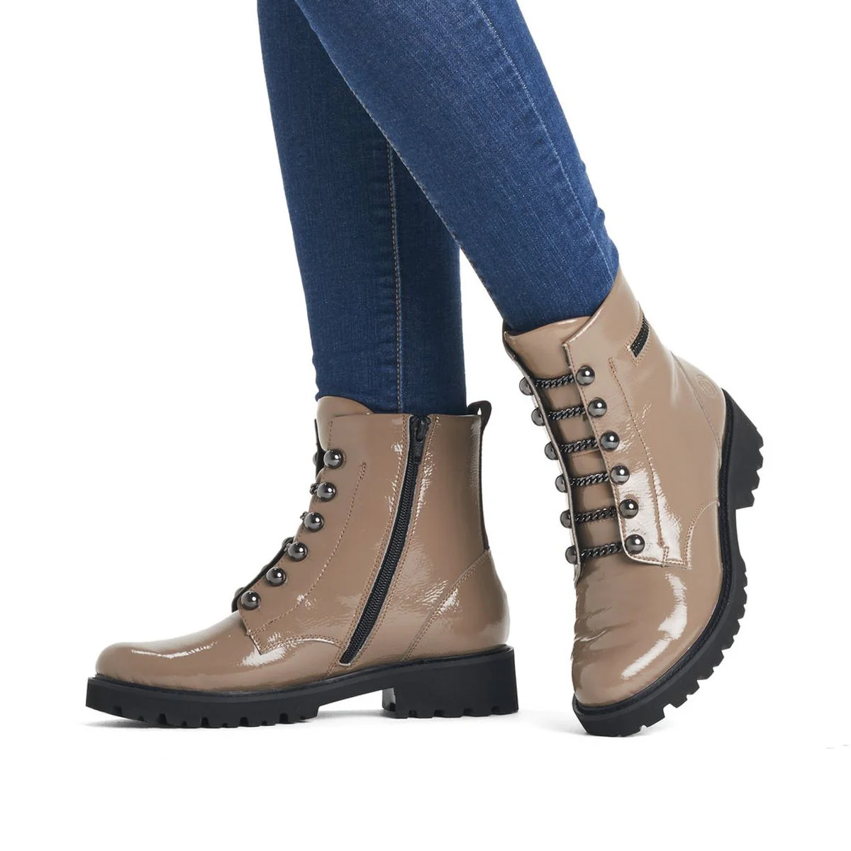 Remonte D8670 Women's Beige Grey Biker Boots - Image 4