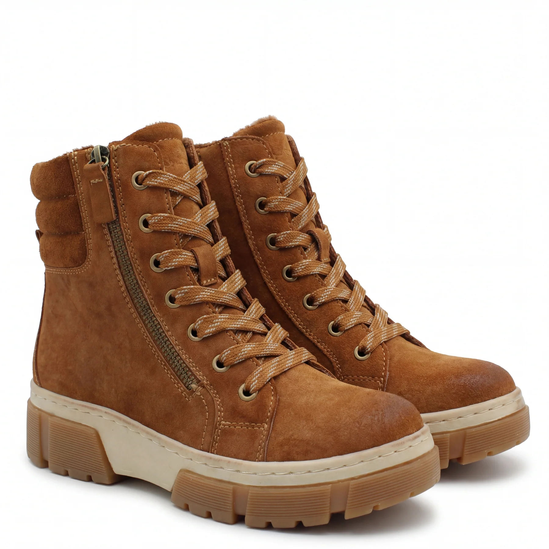 F7122 Side Zip Lace Up Water Resistant Boots with Lug Sole - Image 2