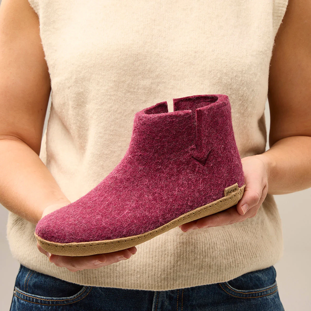 Glerups Slipper Boot Leather Sole in Cranberry - Image 4