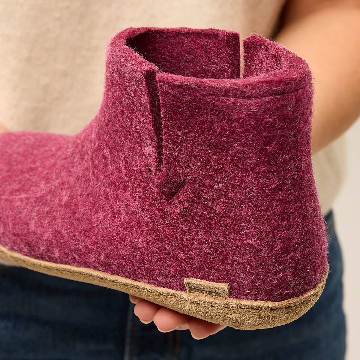 Glerups Slipper Boot Leather Sole in Cranberry - Image 5