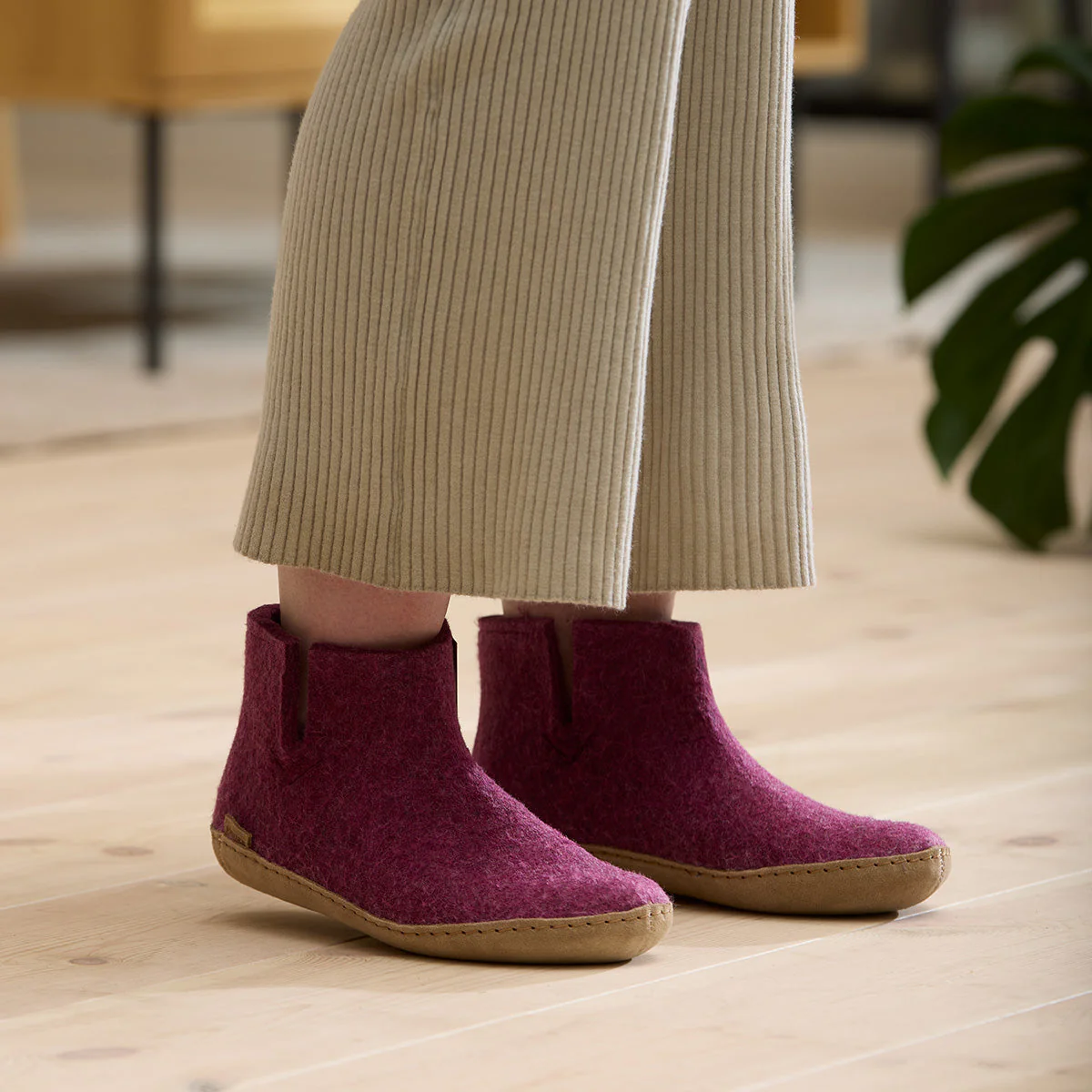 Glerups Slipper Boot Leather Sole in Cranberry - Image 7