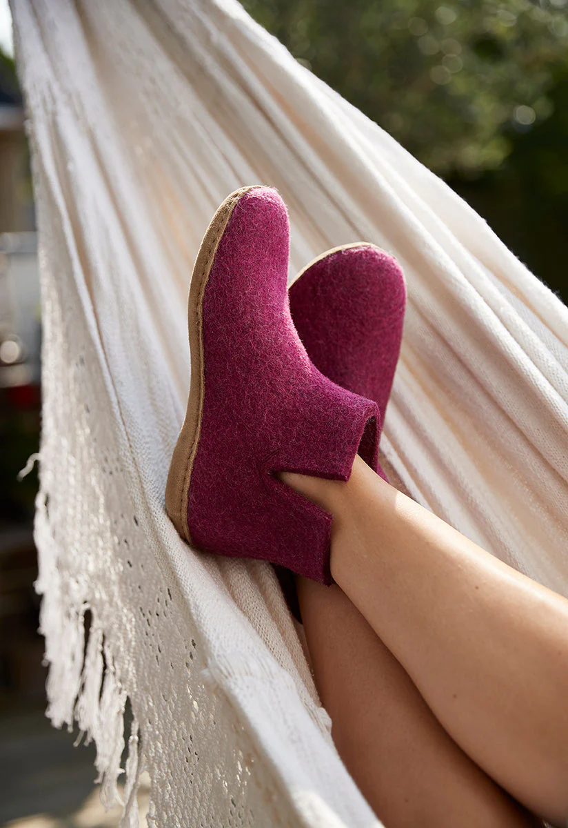 Glerups Slipper Boot Leather Sole in Cranberry - Image 9