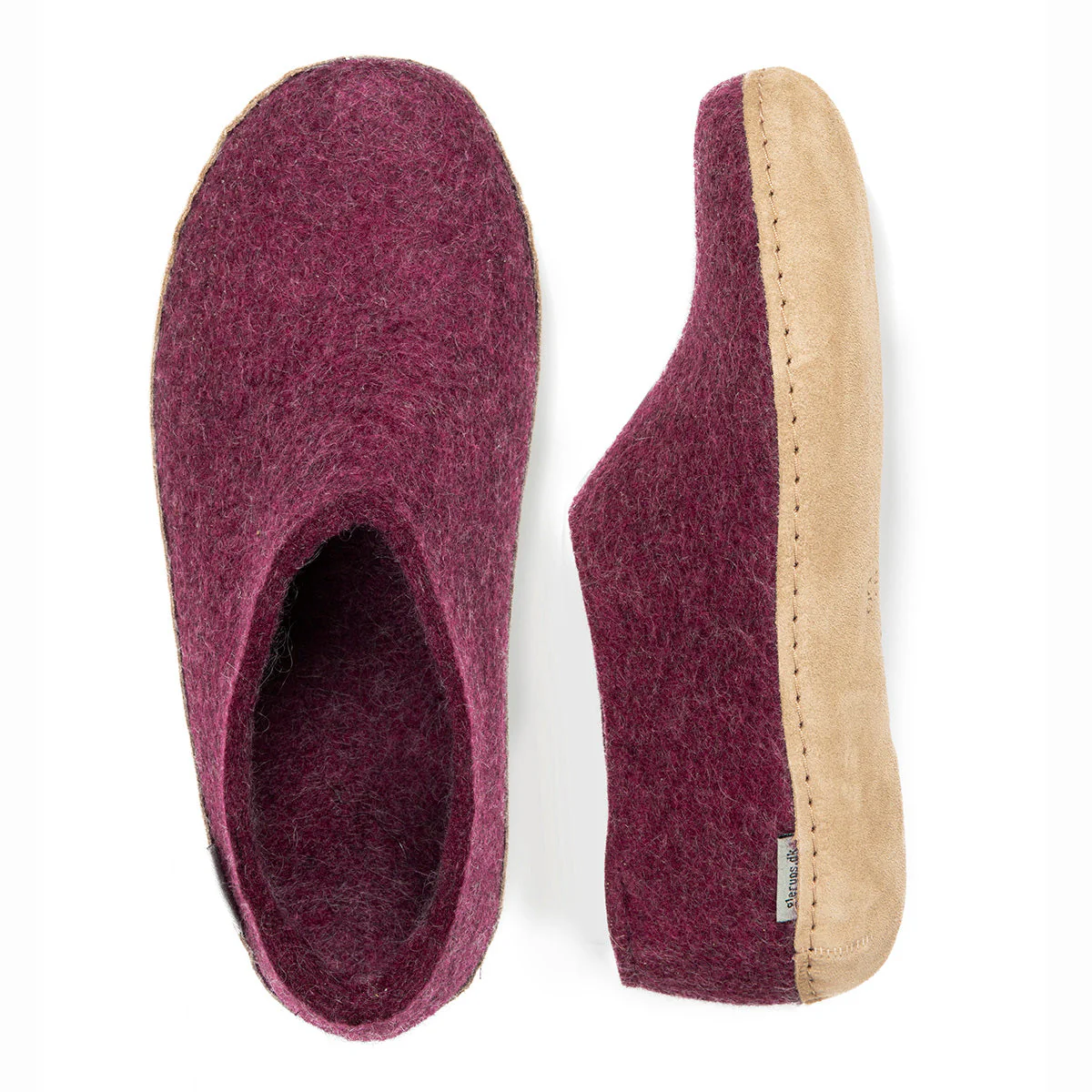 Glerups Slipper Shoe Leather Sole in Cranberry - Image 3