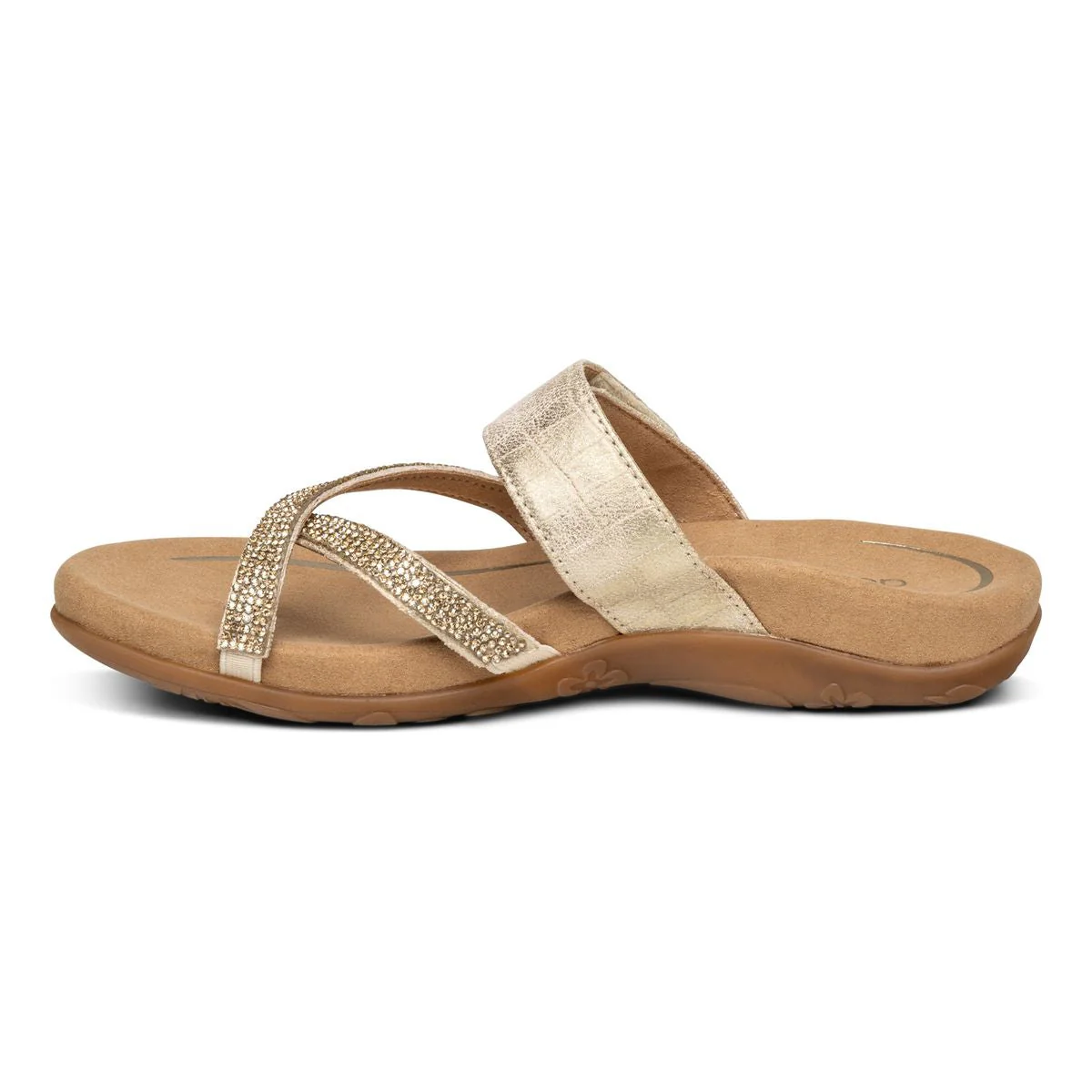 Aetrex Izzy Women's Adjustable Slide Sandal in Gold Sparkle - Image 3