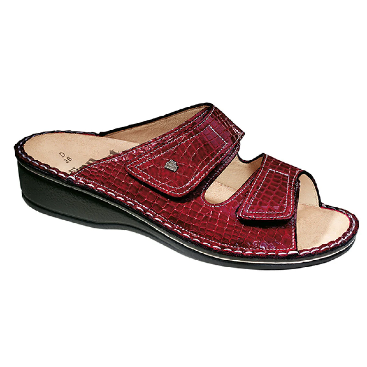 Finn Comfort Jamaica Women's Soft Leather Wedge Slide Sandals in Red
