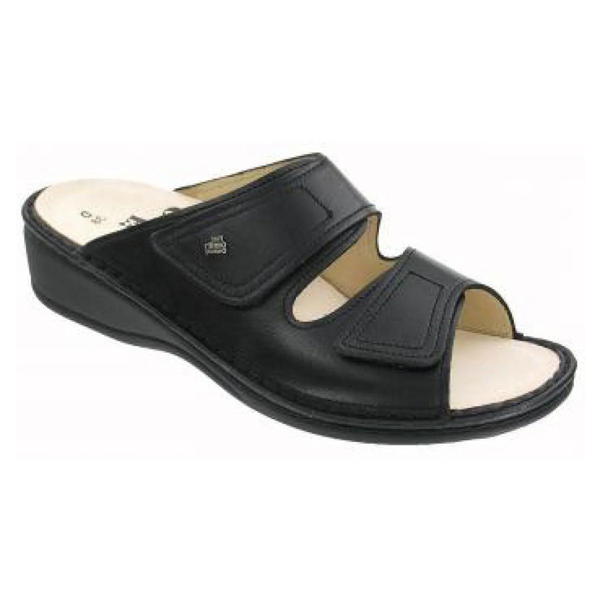 Finn Comfort Jamaica Women's Soft Leather Wedge Slide Sandals in Black