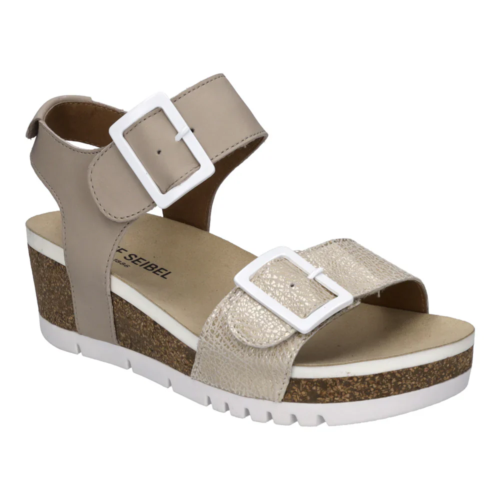 Josef Seibel Quinn 02 Women's Adjustable Wedge Sandal in Creme Kombi