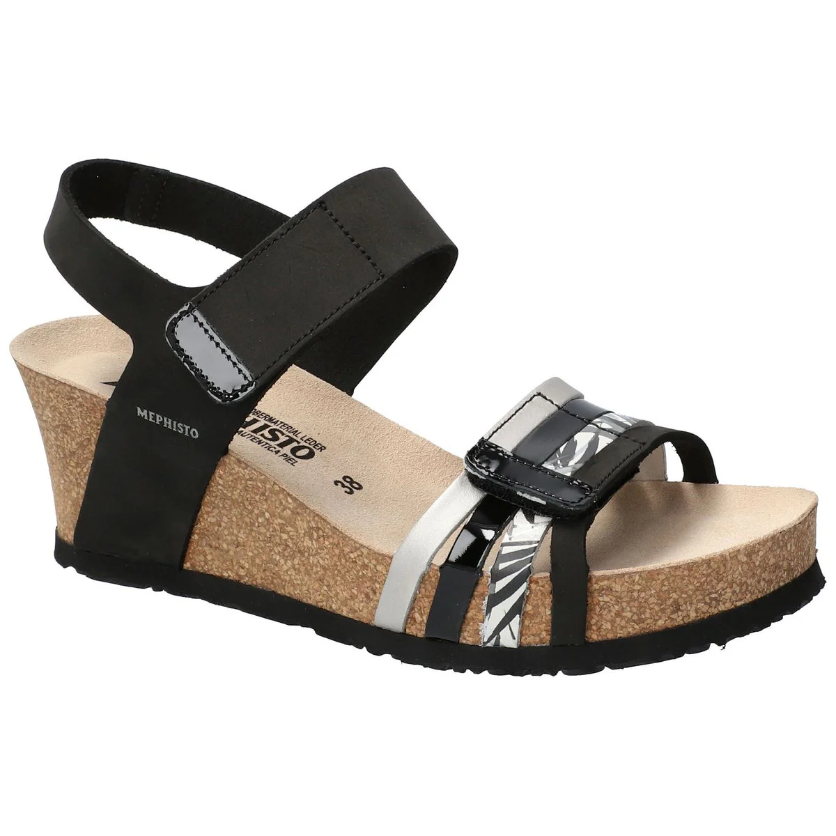 Mephisto Lucia Women's Cork Wedge Sandals in Black