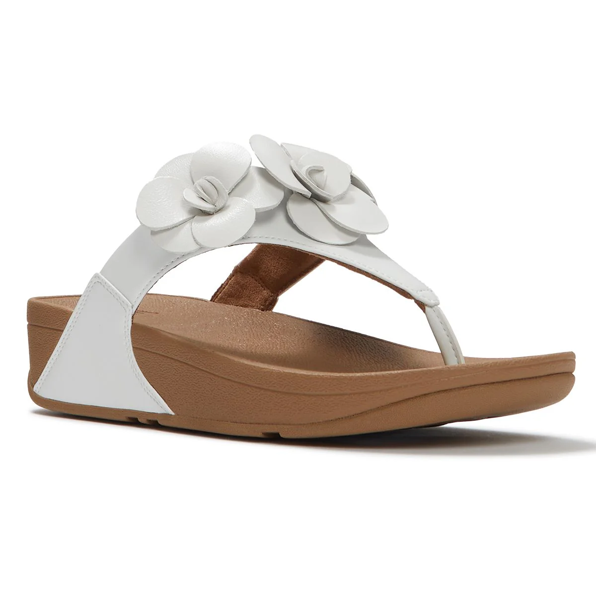 LULU Flower Leather Toe-Post Sandals in White