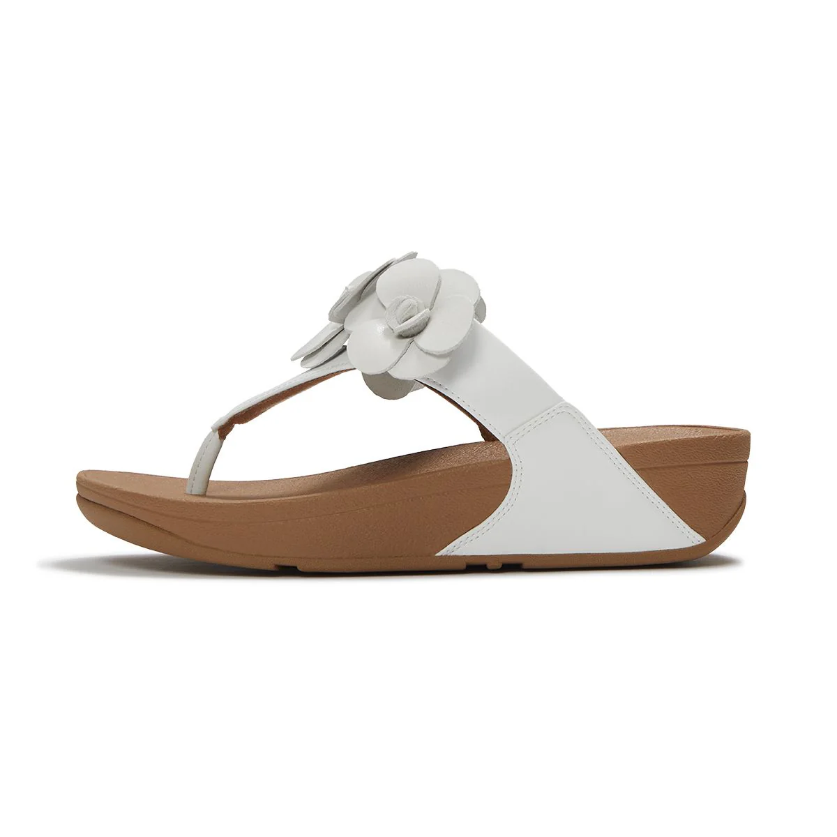 LULU Flower Leather Toe-Post Sandals in White - Image 2
