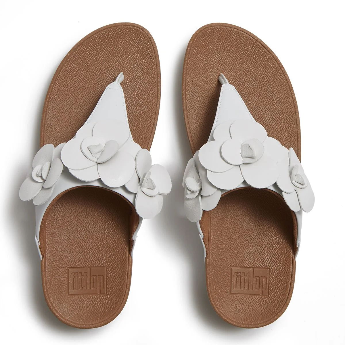 LULU Flower Leather Toe-Post Sandals in White - Image 3