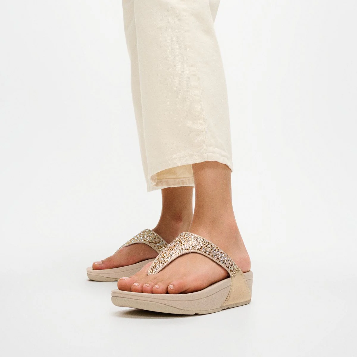 LULU Glitter Toe-Post Sandals in Platino - Image 4