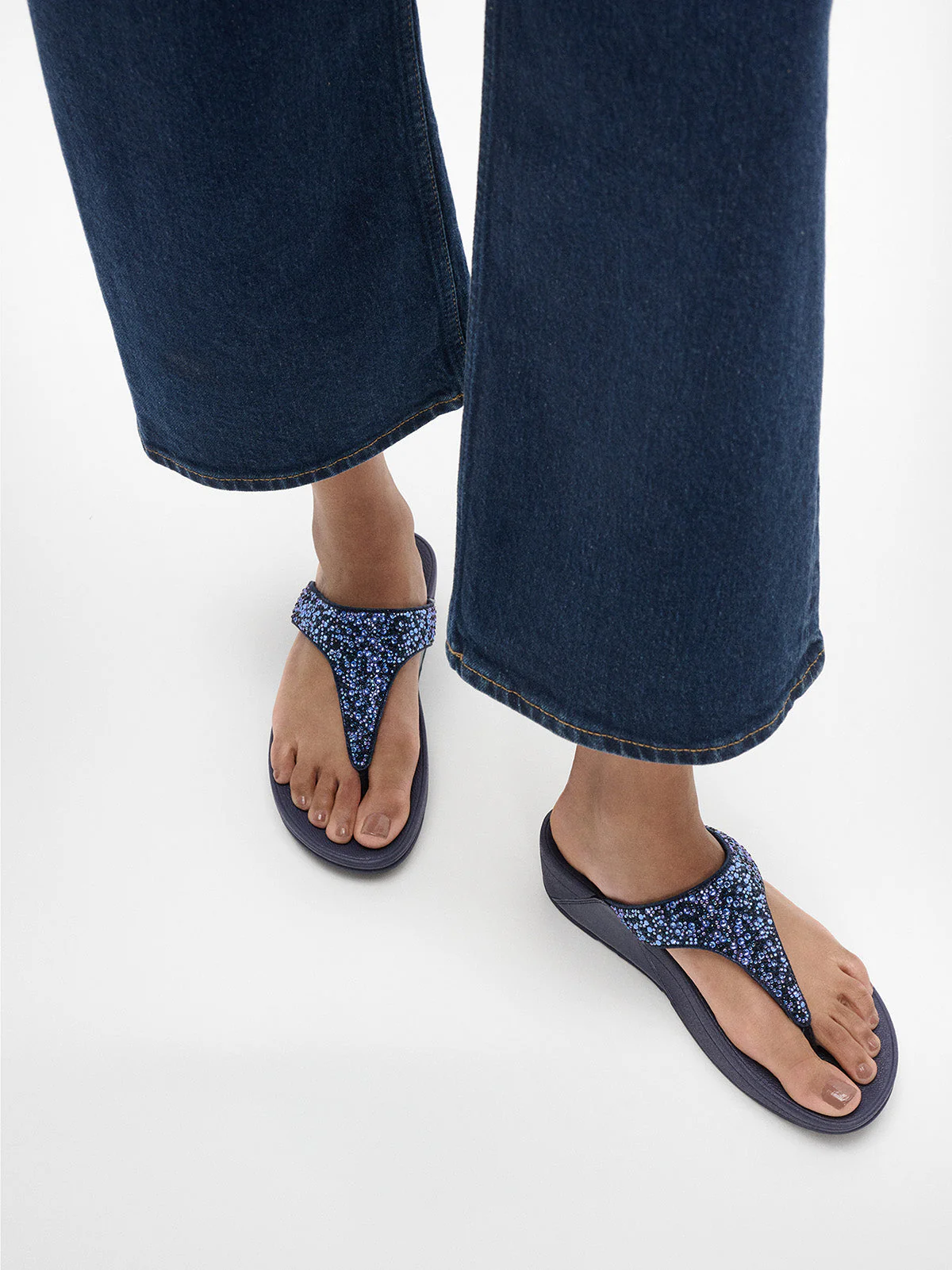 LULU Glitter Toe-Post Sandals in Navy - Image 6