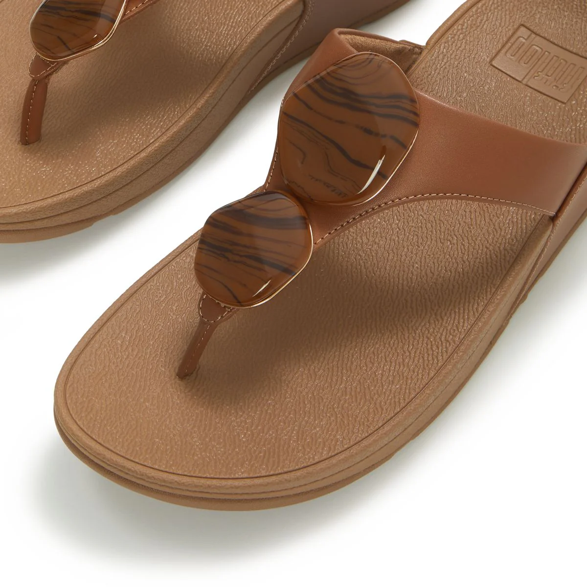 FitFlop LULU Marbled-Stone Toe-Post Sandals — Deep Tan - Image 5