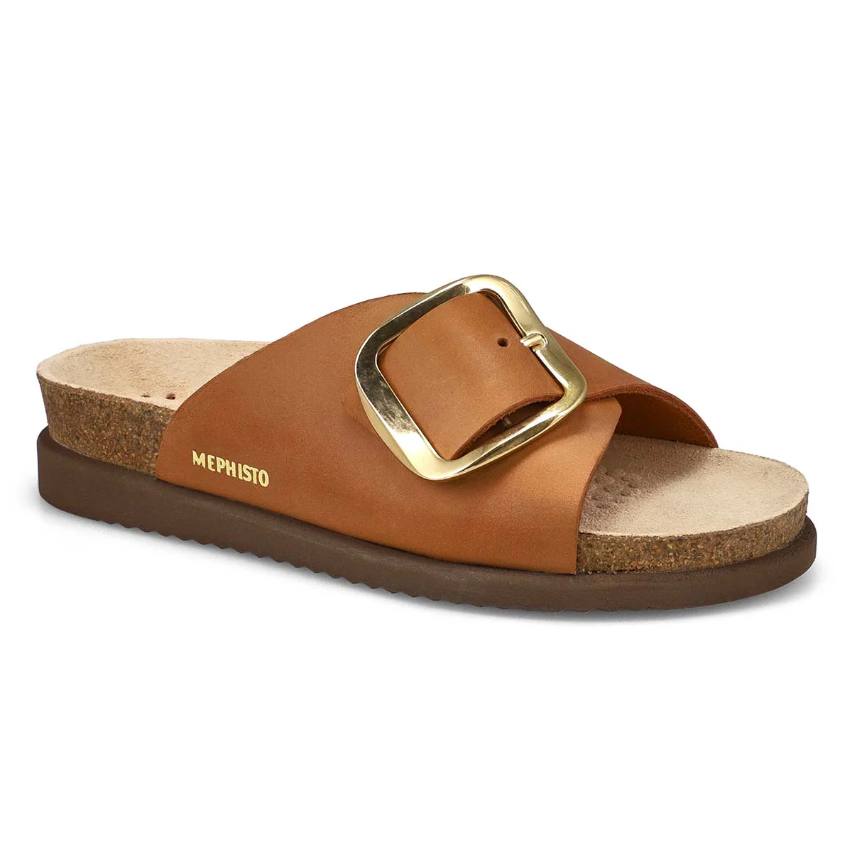 Mephisto Hariana Women's Cork Slide Buckle Sandals in Camel