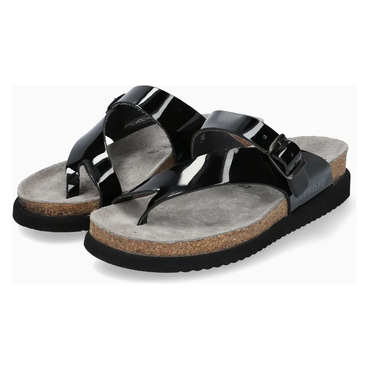 Mephisto Helen Toe Thong Sandals in Black Patent - Image 2