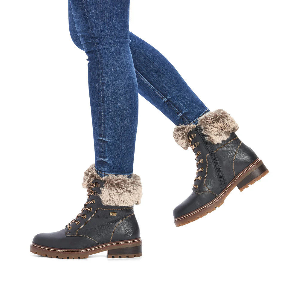 Remonte D0B74 Women's Lace/Zip Winter Boots in Black - Image 8