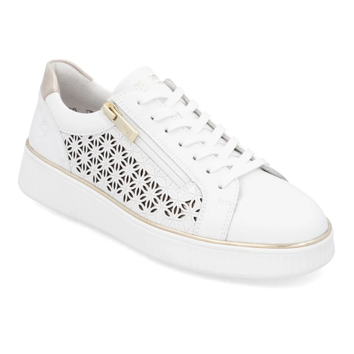 Remonte D2E03 Women's Side Zip Sneaker in White Gold
