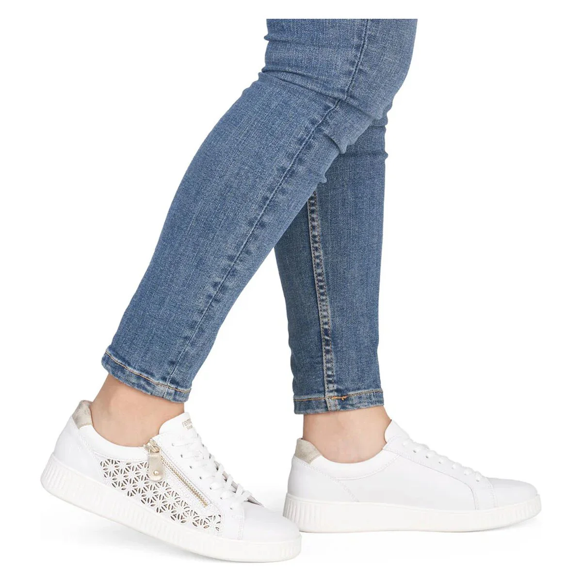 Remonte D2E03 Women's Side Zip Sneaker in White - Image 10