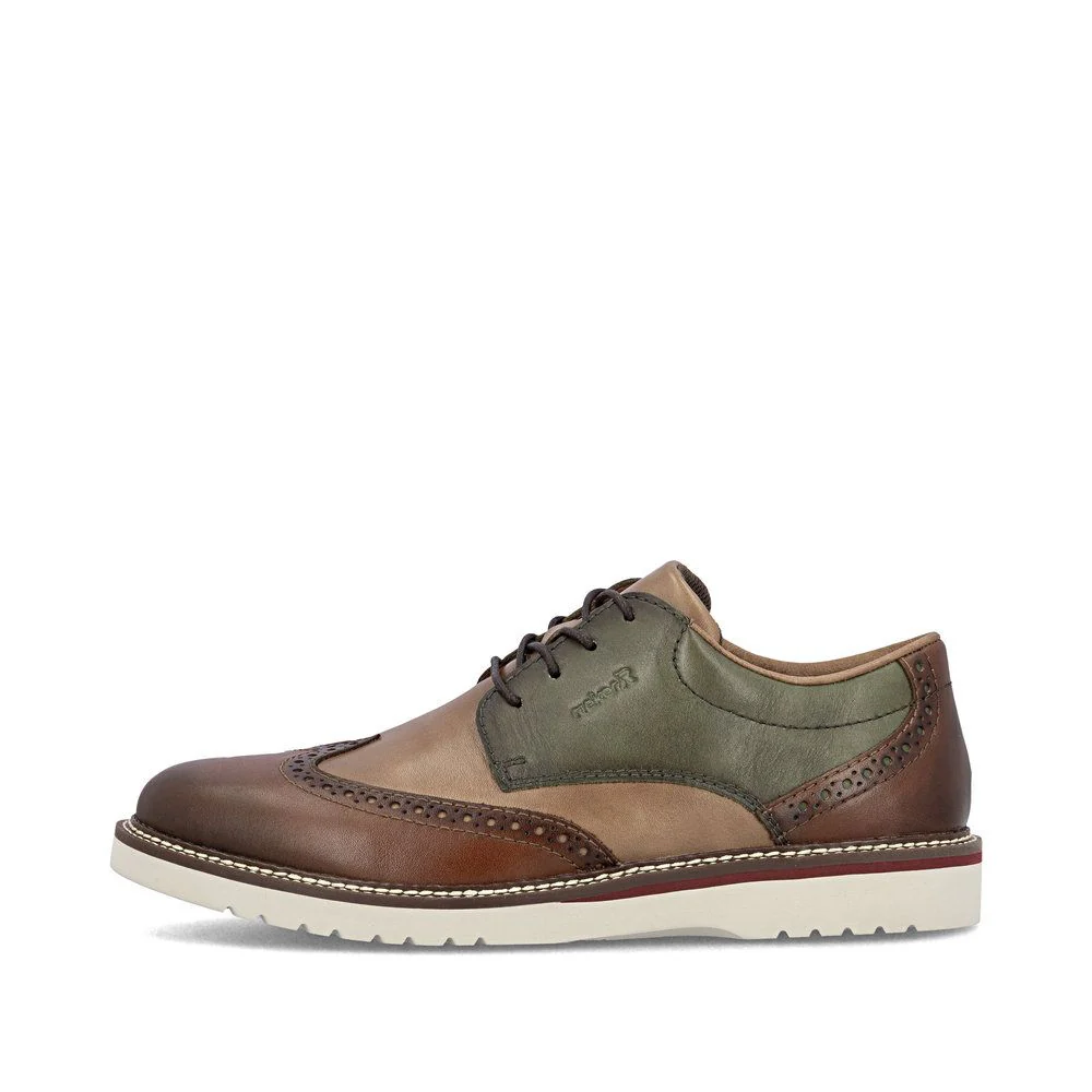 Rieker 04504 Men's Lace Up Wide Shoe in Brown Combination - Image 5