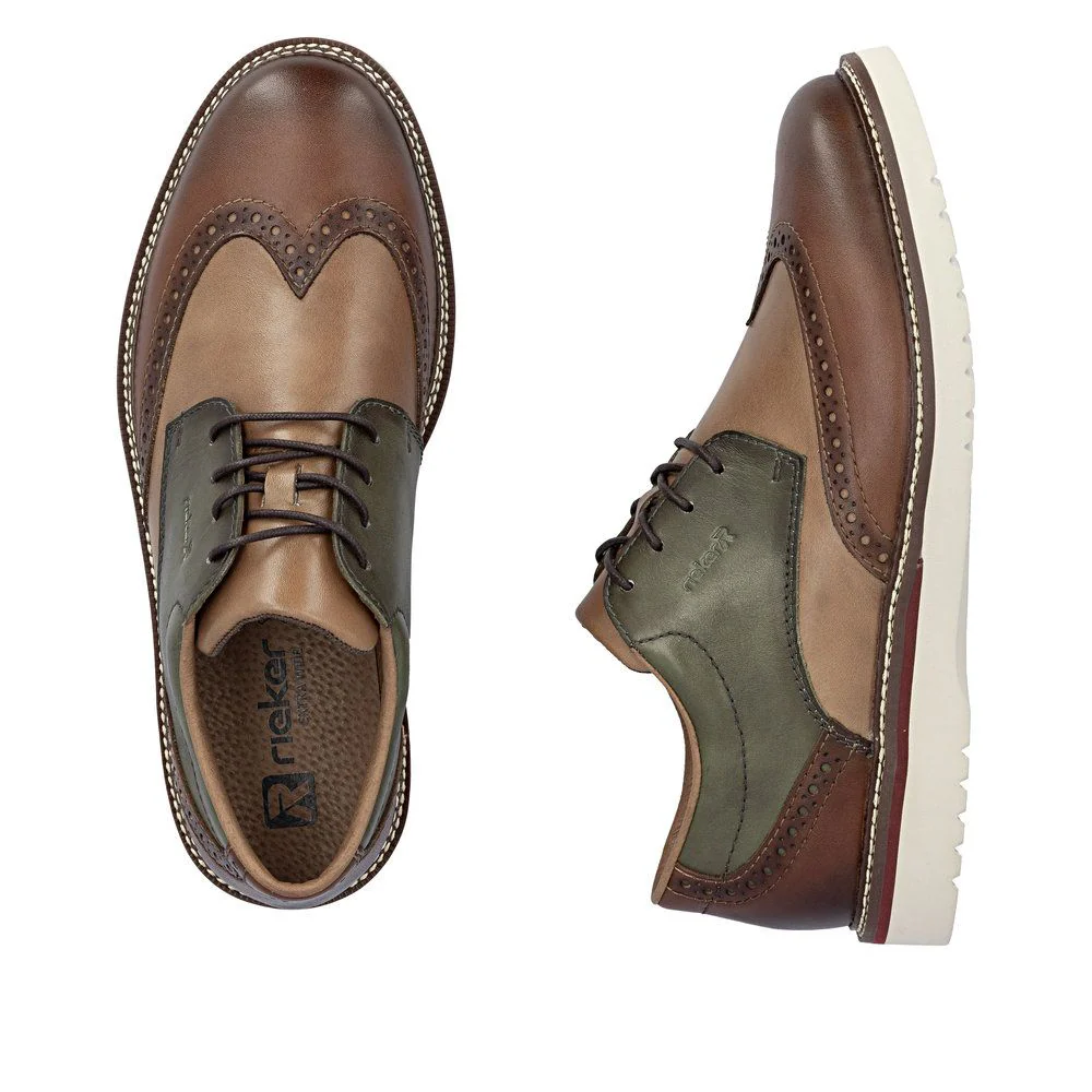 Rieker 04504 Men's Lace Up Wide Shoe in Brown Combination - Image 9