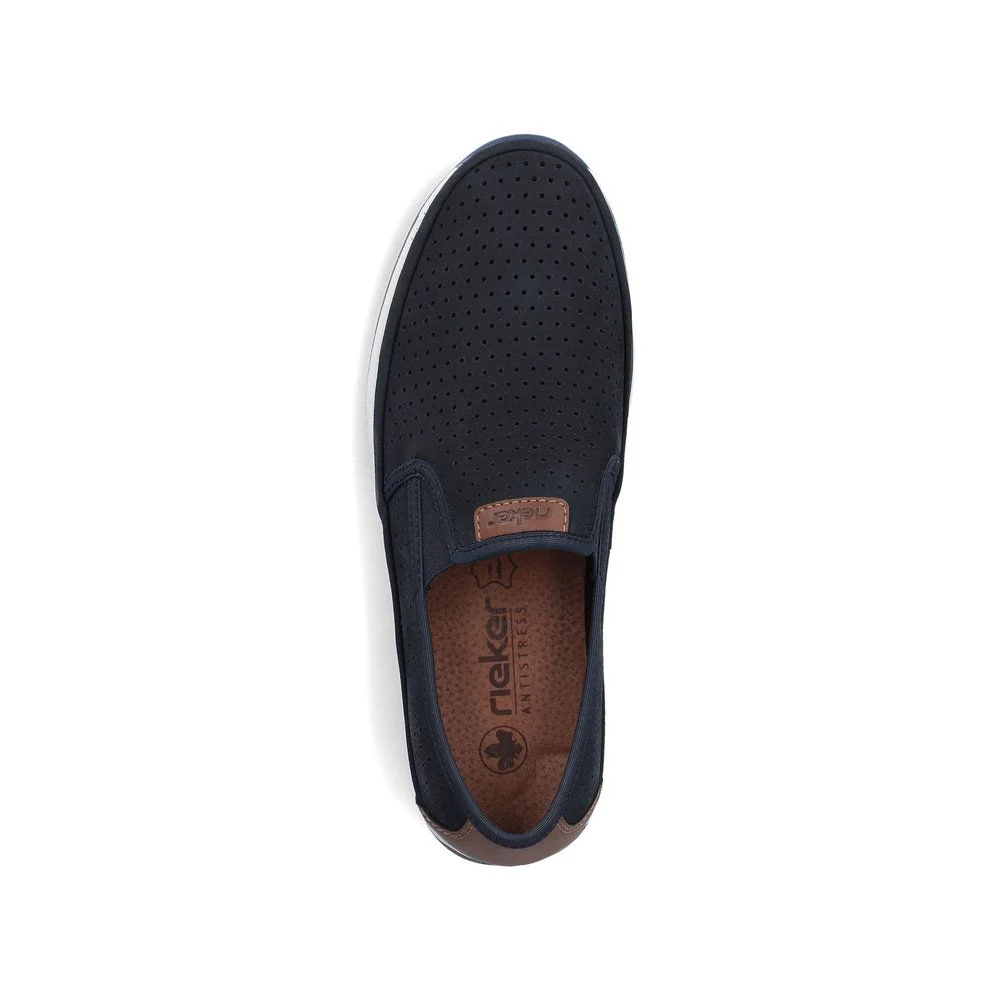 Rieker 11955 Men's Real Leather Shoes in Blue - Image 4
