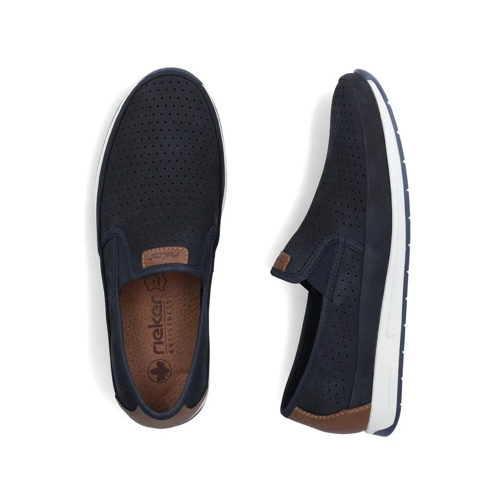 Rieker 11955 Men's Real Leather Shoes in Blue - Image 9