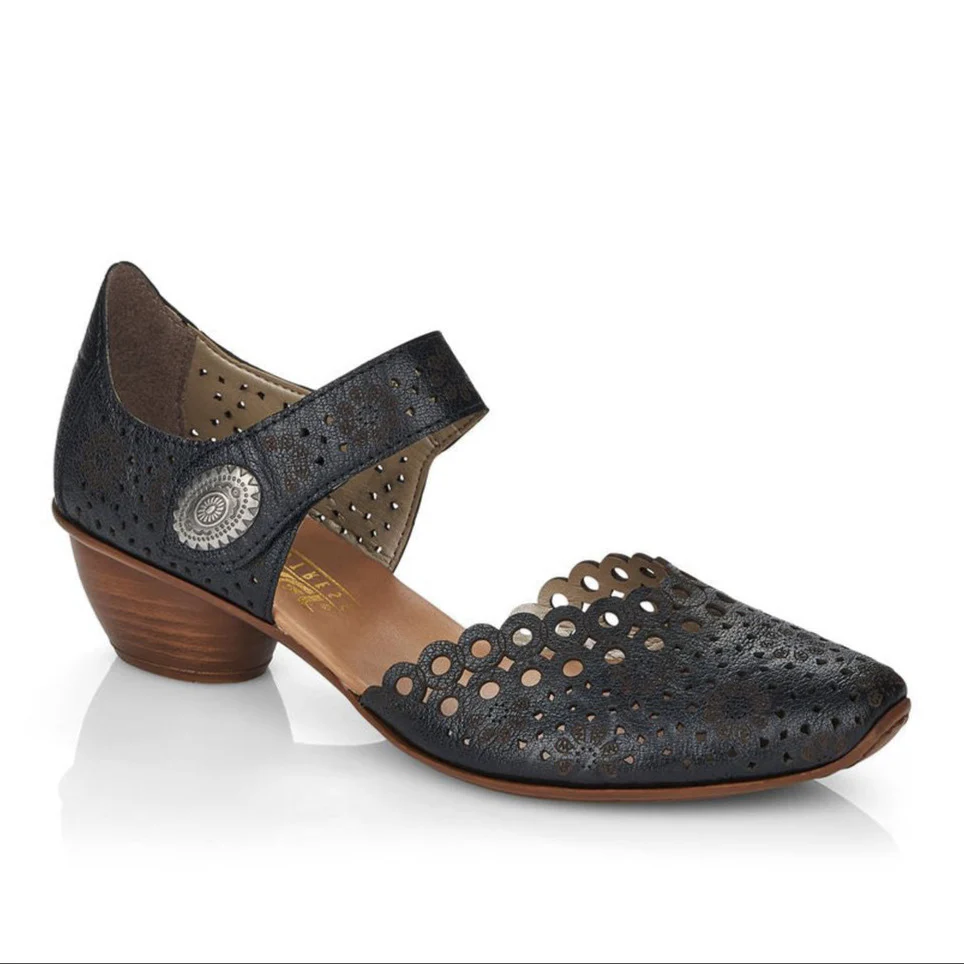 Rieker 43753-00 Women’s Alula Leather Strap Summer Shoes Black
