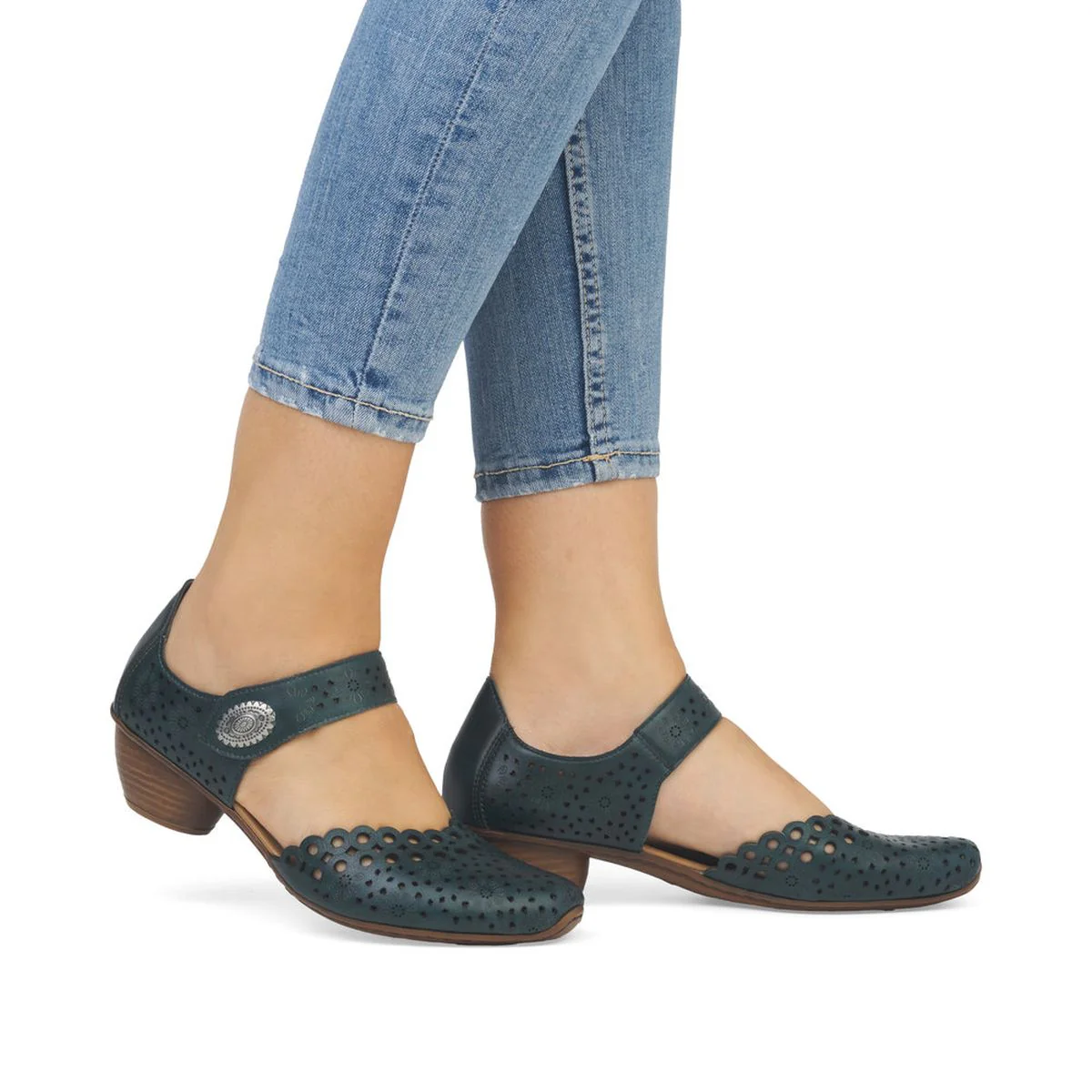 Rieker 43753-13 Women’s Alula Leather Strap Summer Shoes Petrol - Image 10