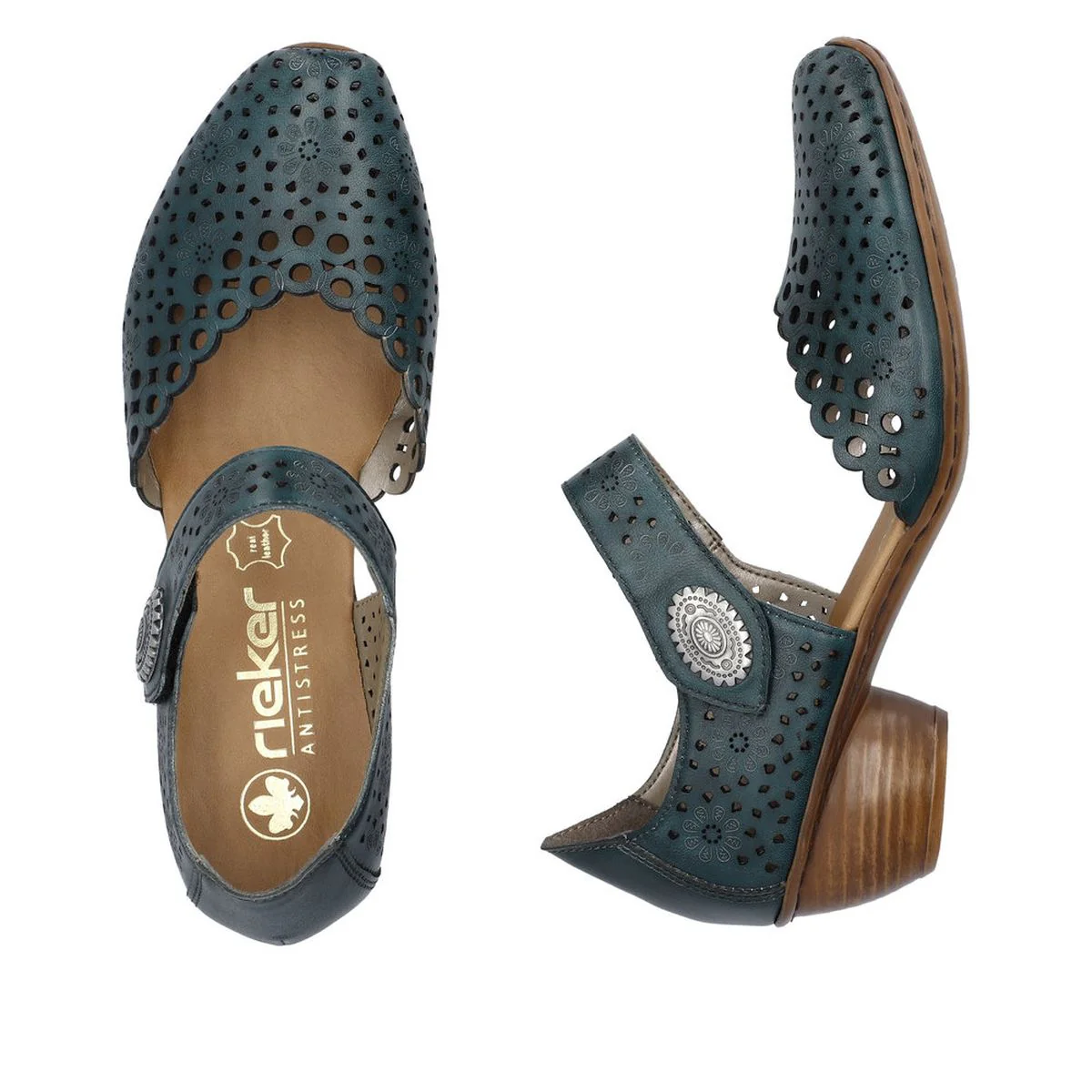 Rieker 43753-13 Women’s Alula Leather Strap Summer Shoes Petrol - Image 9