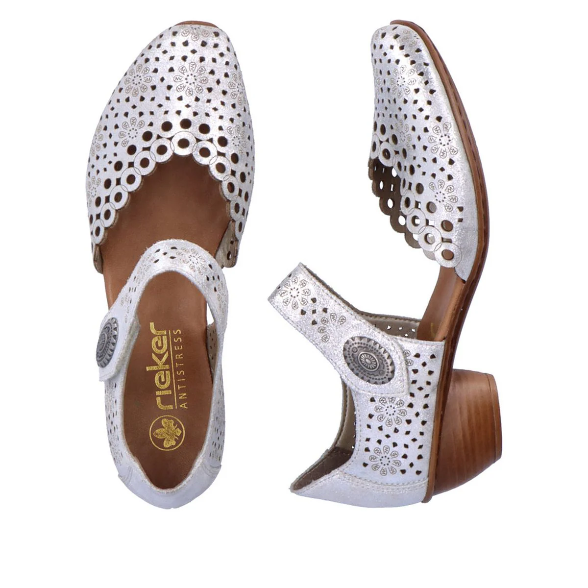 Rieker 43753-90 Women’s Alula Leather Strap Summer Shoes Silver - Image 6