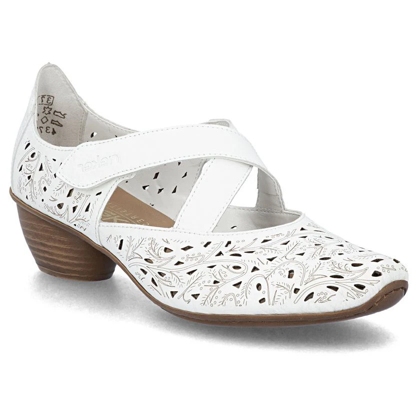 Rieker 43773 Women’s Leather Strap Shoes in White